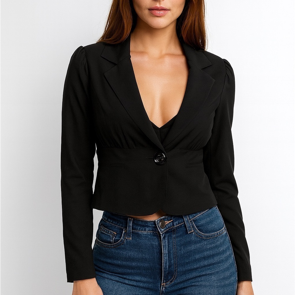 DNA Couture Black Cropped One Button Blazer (1092)